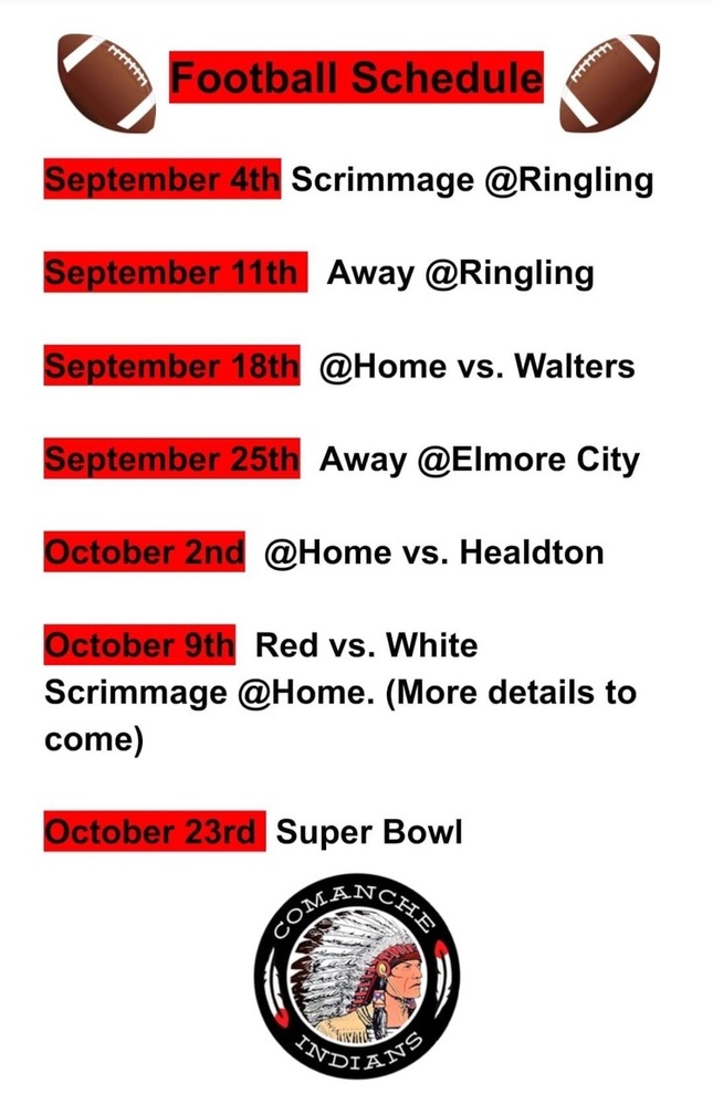 Comanche Elementary Football Schedule | Comanche Public Schools